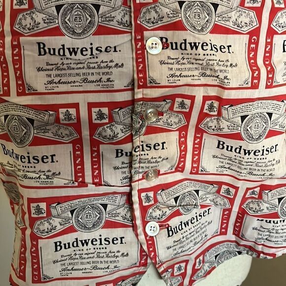 Vintage Budweiser Beer Red White Allover Print Reversible Button Closure Vest - Picture 8 of 11